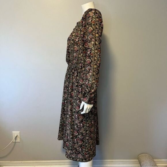Vintage Floral Midi dress flowy long sleeves earthy tone floral medium size - Picture 5 of 9